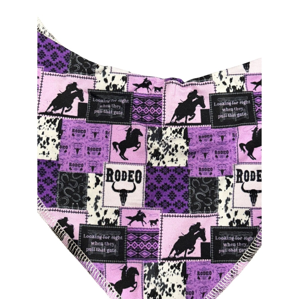Purple‎ Rodeo Patchwork Bandana Bib Western Horse Cowhide Print Snap Closure - Picture 2 of 4
